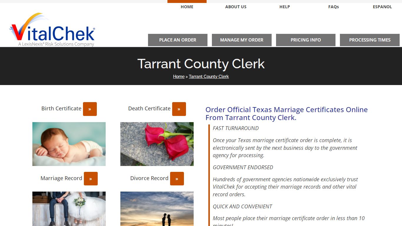 Tarrant County Clerk (TX) | Order Certificates - VitalChek