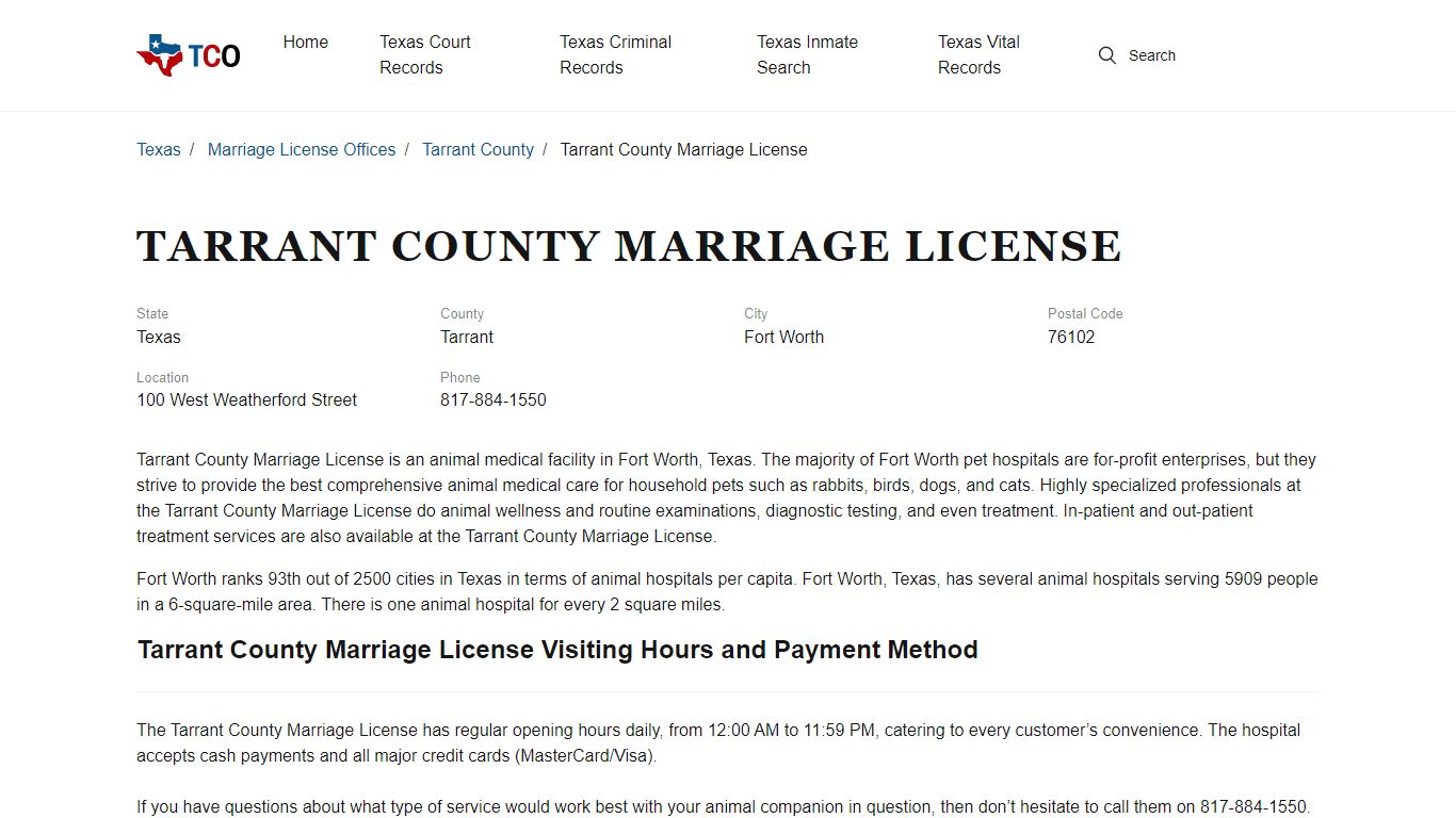 Tarrant County Marriage License in Fort Worth, TX - Contact Information ...